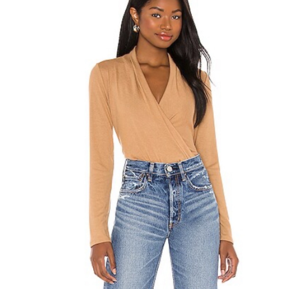 1. State tan cross front cozy knit sweater Size XS Minimalist Neutral Faux wrap